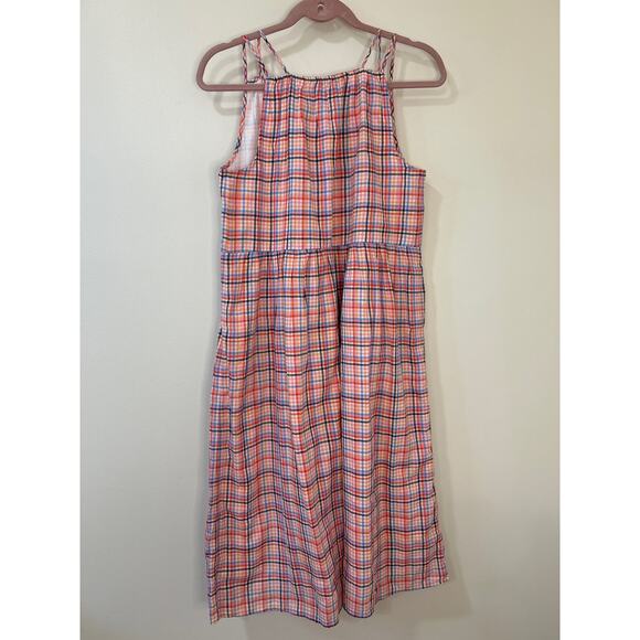 Loft NWT Women’s Size 2 Pink Plaid Strappy Button Midi Shiff Dress 100% Cotton - Picture 5 of 5